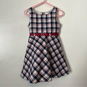 Sweet Heart Rose Navy, White and Red Plaid Holiday Dress 3T
